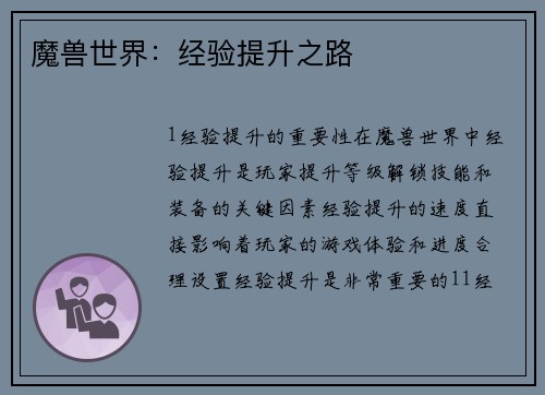 魔兽世界：经验提升之路